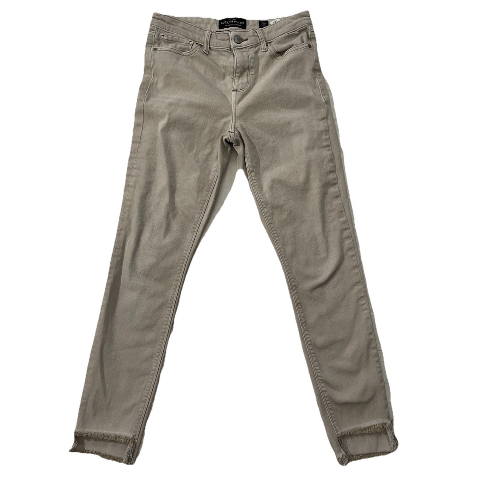 Lucky Brand Distressed Ava Skinny Jeans Tan MidRise Womens Size 04  27